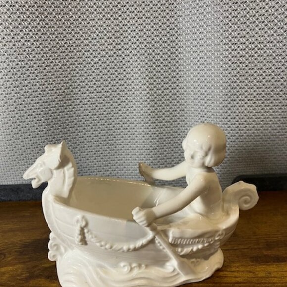Erphila of Czechosolovakia Ceramic Child in a Boat Decor 7" White - Picture 2 of 6